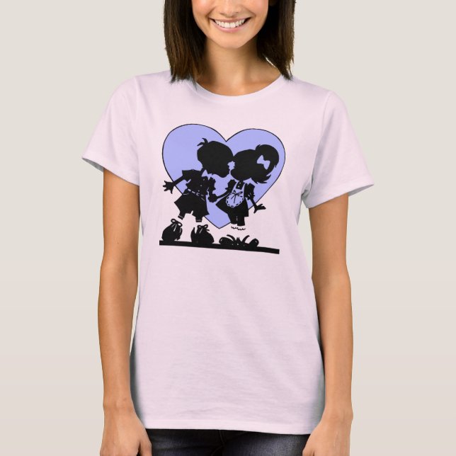 Camiseta Retro Kiss Cartoon Boy and Girl (Frente)