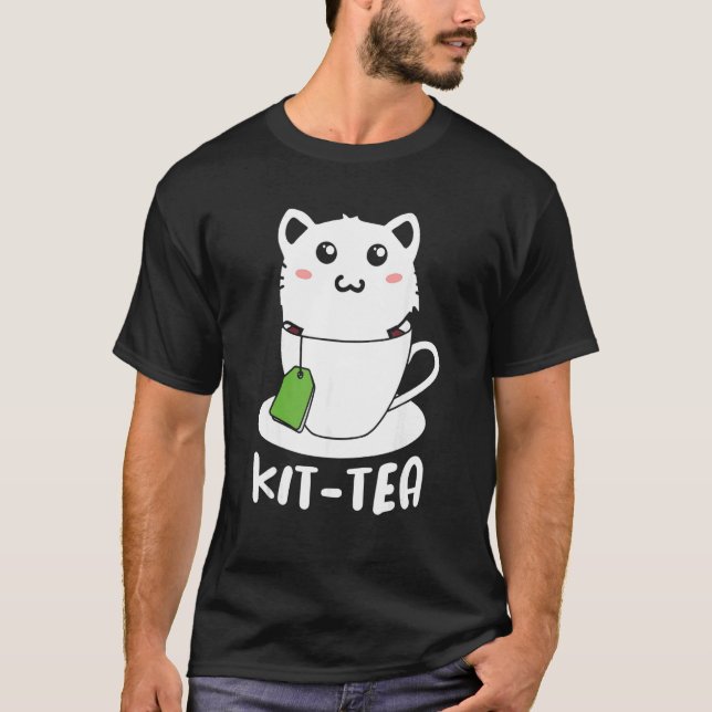 Camiseta Retro Kit Tea  Kitten Cat  Tea Drinker Teacup Pun (Frente)