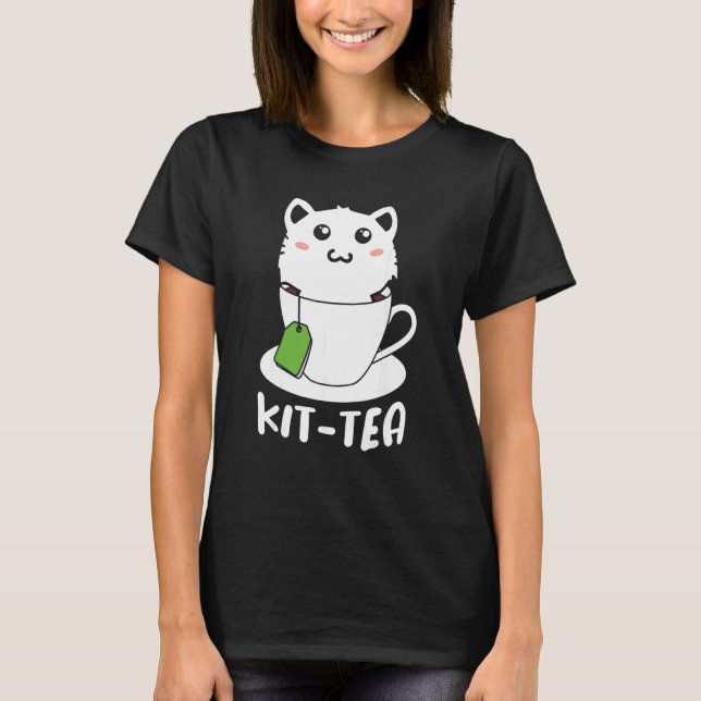 Camiseta Retro Kit Tea  Kitten Cat  Tea Drinker Teacup Pun (Frente)