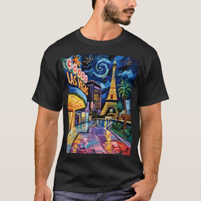 Camiseta Retro Las Vegas Van Gogh Style Casino Night City (Frente)
