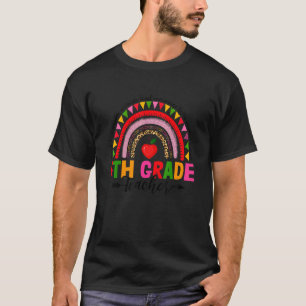 Camiseta Retro Leopard Rainbow 4th Grade Teacher Back To Sc