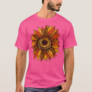 Camiseta Retro Leopard Sunflower Fall Vibes Autumn Thanksgi