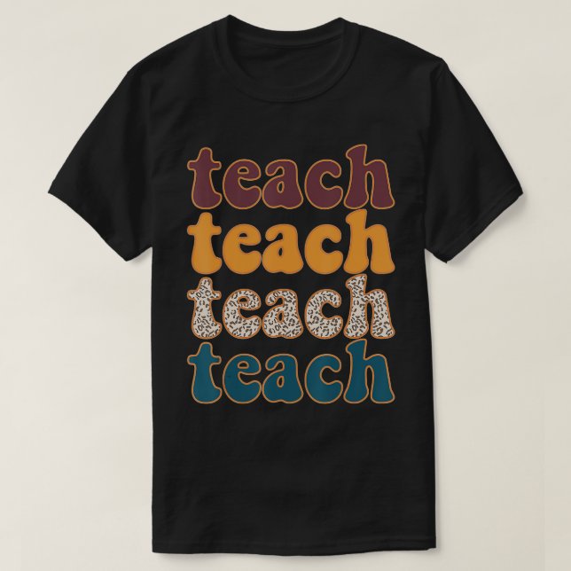 Camiseta Retro Leopard Teach For Teacher Elementary School  (Frente do Design)