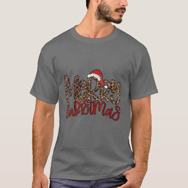 Camiseta Retro Leopardo Feliz Natal Papai Noel Engraçado Na (Frente)