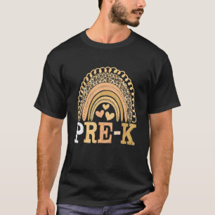 Camiseta Retro Leopardo Rainbow Pre K Primeiro Dia De Volta