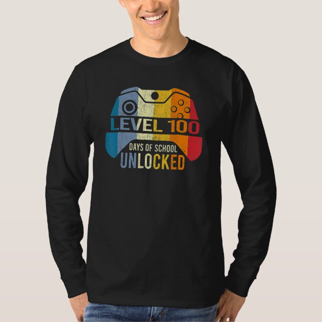 Camiseta Retro Level 100 Days Of School Unlocked 100th Day  (Frente)