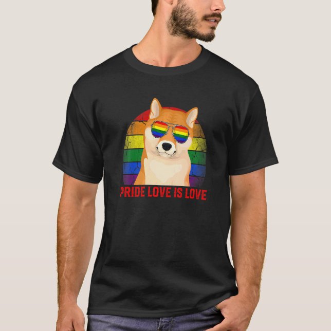 Camiseta Retro Lgbt Pride Love Is Love Shiba Inu Dog (Frente)