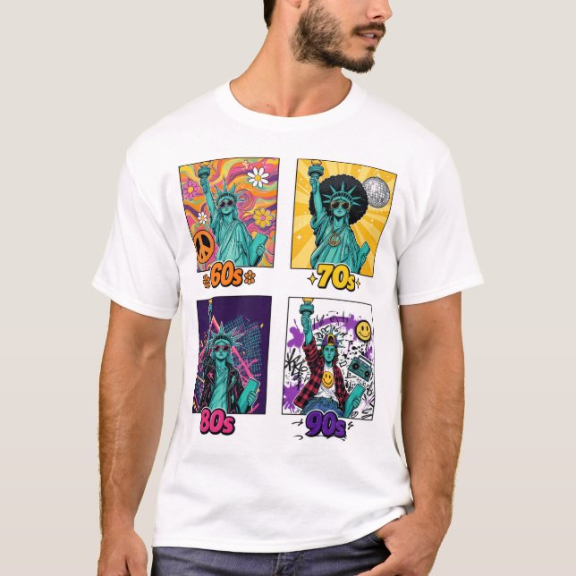 Camiseta Retro 'Liberdade Através das Décadas' (Frente)