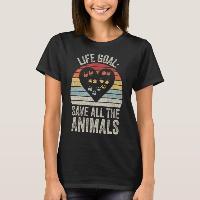 Camiseta Retro Life Goal Salvar Todos Os Animais Selvagem R (Frente)