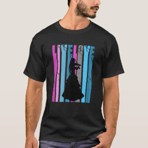 Camiseta Retro Live Love Violin Silhouter Colore