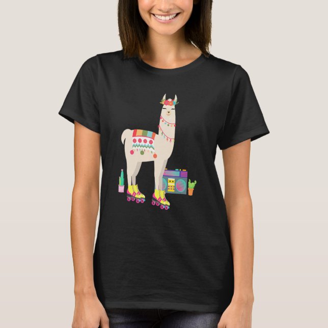 Camiseta Retro Llama Roller Skate Derby 70s 80s (Frente)