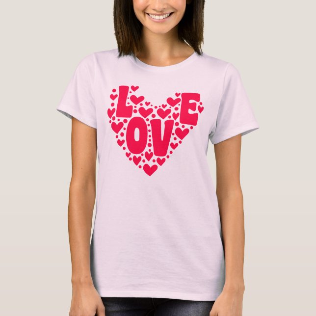 Camiseta Retro Love Heart Pink's Dia de os namorados (Frente)