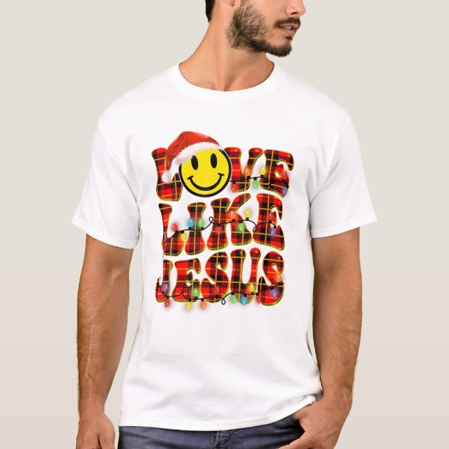 Camiseta Retro Love Like Jesus Feliz Papais noeis de Natal  (Frente)