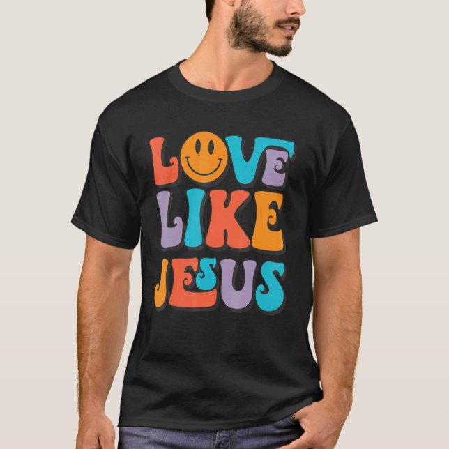 Camiseta Retro Love Like Jesus Smile Face Aesthetic Trendy  (Frente)