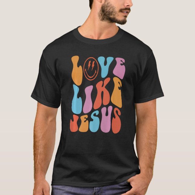 Camiseta Retro Love Like Jesus Smiling Face Christian Relig (Frente)