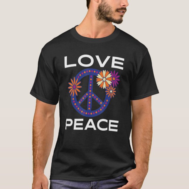 Camiseta Retro Love Peace 60s 70s Sinal de Paz Hippie Dye F (Frente)