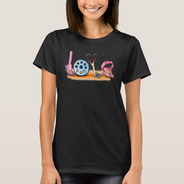 Camiseta Retro Love Sewing Quilling Tools Sewing Machine Qu (Frente)