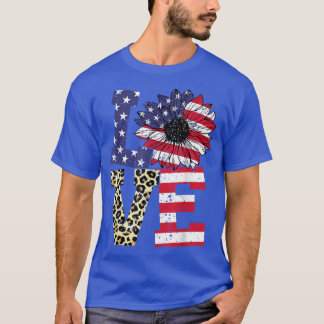 Camiseta Retro Love Sunflower Leopard USA Flag Patriotic 4t
