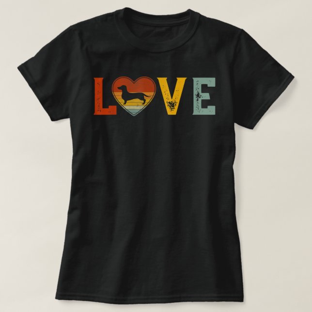 Camiseta Retro Love Themed Cute Dachshund Dog Graphic Valen (Frente do Design)