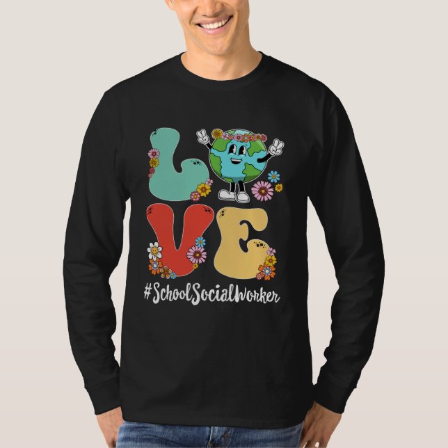 Camiseta Retro Love World Earth Day 2023 School Social Work (Frente)