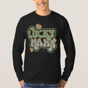 Camiseta Retro Lucky Mama Heart Dia de São Patrício Fami Ir
