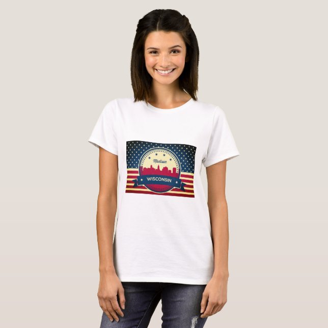 Camiseta Retro Madison Wisconsin Skyline (Frente Completa)