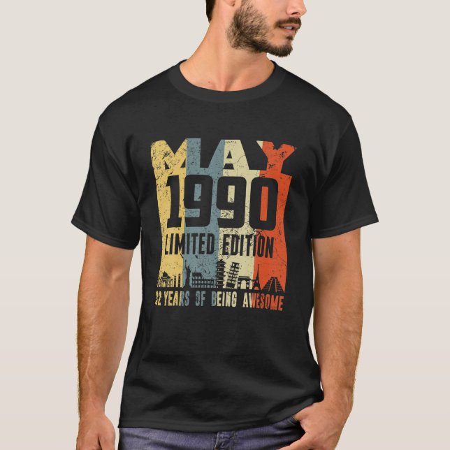 Camiseta Retro Maio 1990 Engraçado 32º Aniversário (Frente)