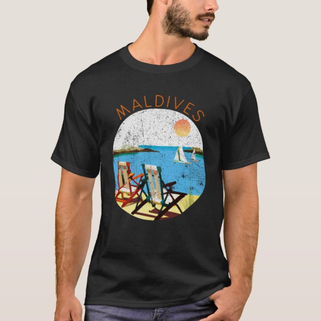 Camiseta Retro Maldives Souvenir  Vintage beach Vacation (Frente)