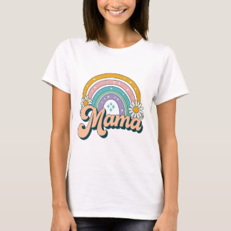 Camiseta Retro Mama Arco-Íris | Floral Pastel Groovy dos An