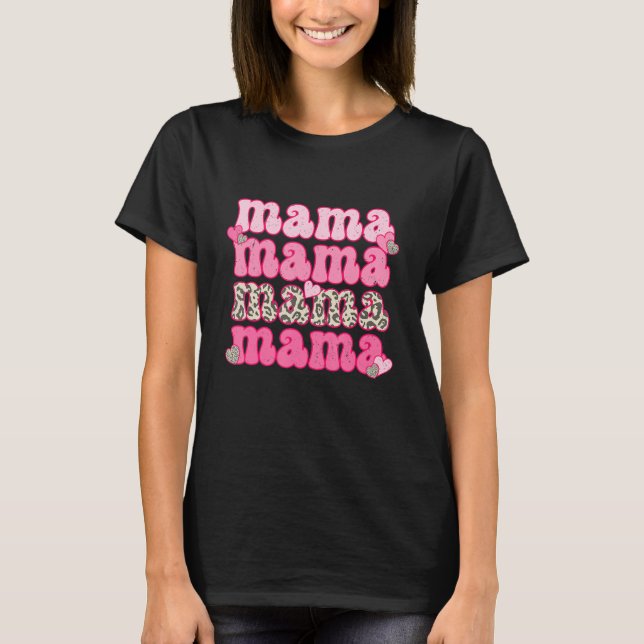 Camiseta Retro Mama Cute Pink Heart Leopard Happy Valentine (Frente)
