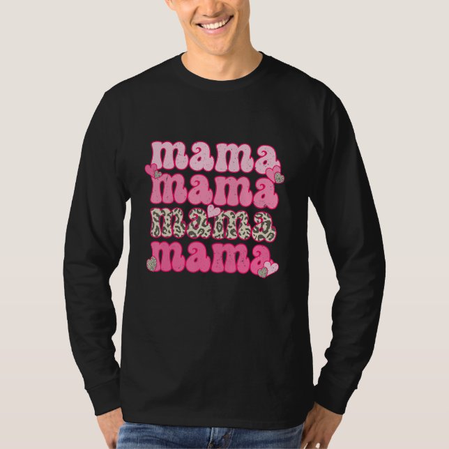 Camiseta Retro Mama Cute Pink Heart Leopard Happy Valentine (Frente)