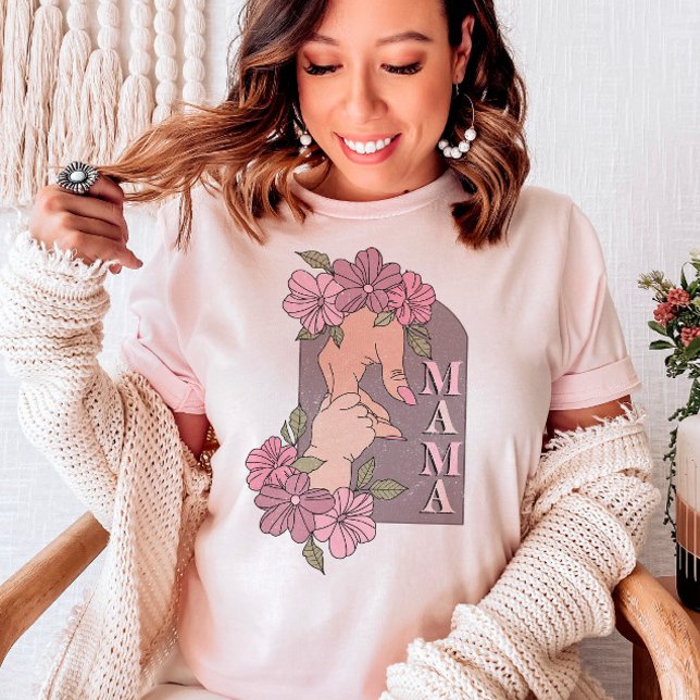 Camiseta Retro Mama Dia de as mães Segurando Mãos Floral (Criador carregado)