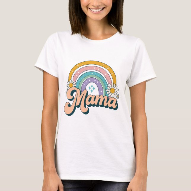 Camiseta Retro Mama Rainbow | Groovy 70s Pastel Floral Mom  (Frente)