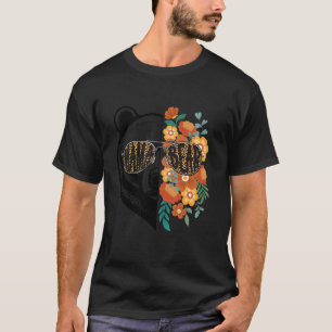Camiseta Retro Mamãe Ursa Com Óculos De Sol Flores Mãe Mãe