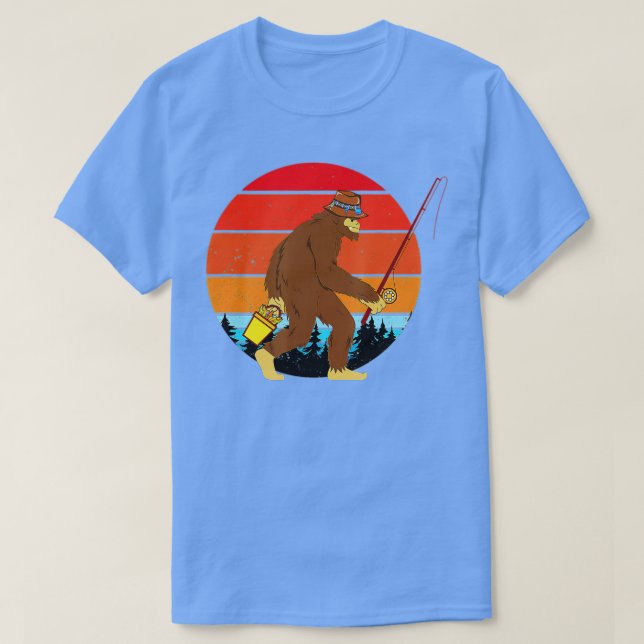 Camiseta Retro Man Bigfoot A pescar ao ar livre (Frente do Design)