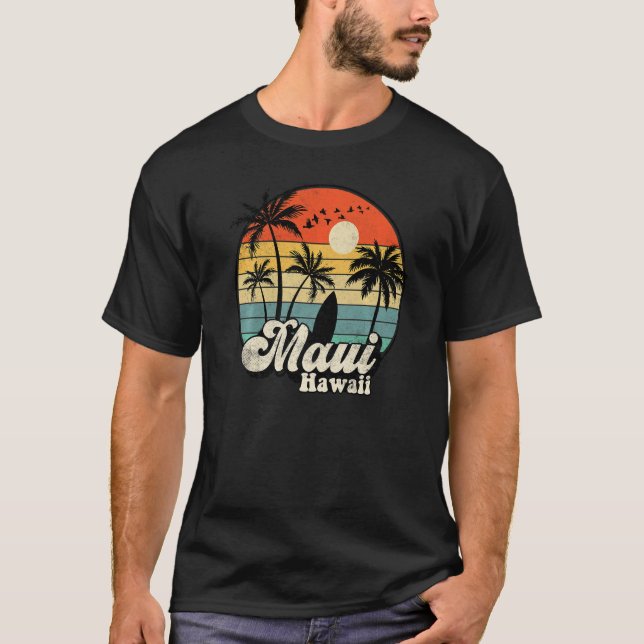 Camiseta Retro Maui Hawaii Hawaiian Vacation Beach Surfing  (Frente)
