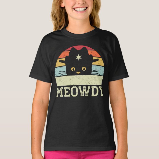Camiseta Retro Meowdy Cat Meme Engraçado Gowboy Gift (Frente)