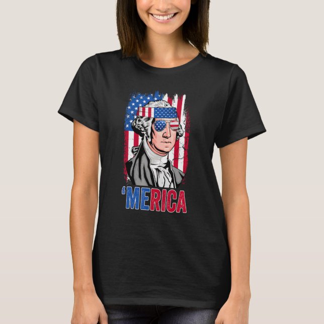 Camiseta Retro Merica George Washington Sinalizador de Wash (Frente)