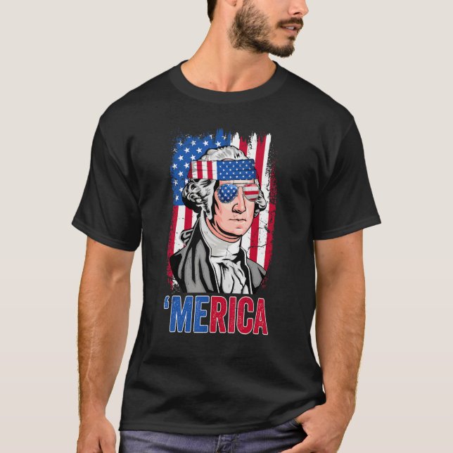 Camiseta Retro Merica George Washington Sinalizador de Wash (Frente)