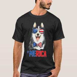 Camiseta Retro Merica Siberian Husky Usa Flag Sunglass 4t