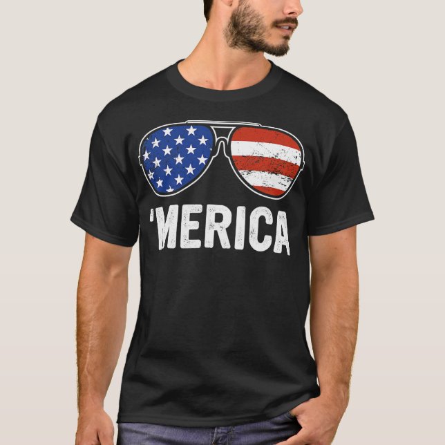 Camiseta Retro Merica Sunglass USA Flag 4° julho Boys (Frente)