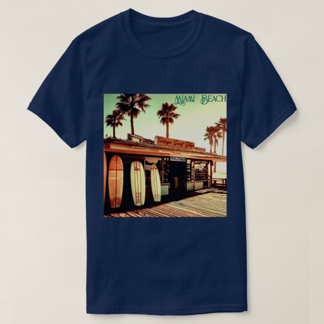Camiseta Retro | Miami Beach | COMPRO SURF | Unisex | T-Shi (Frente do Design)