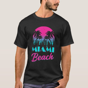Camiseta Retro Miami Beach Florida Sunset Palm Tree Vintage