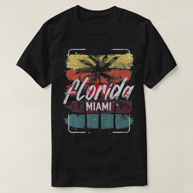 Camiseta Retro Miami Beach Tropic Summer Vacation Palm Tree (Frente do Design)