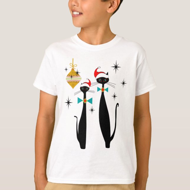 Camiseta Retro Mid Century Modern Cool Cat Christmas  (Frente)