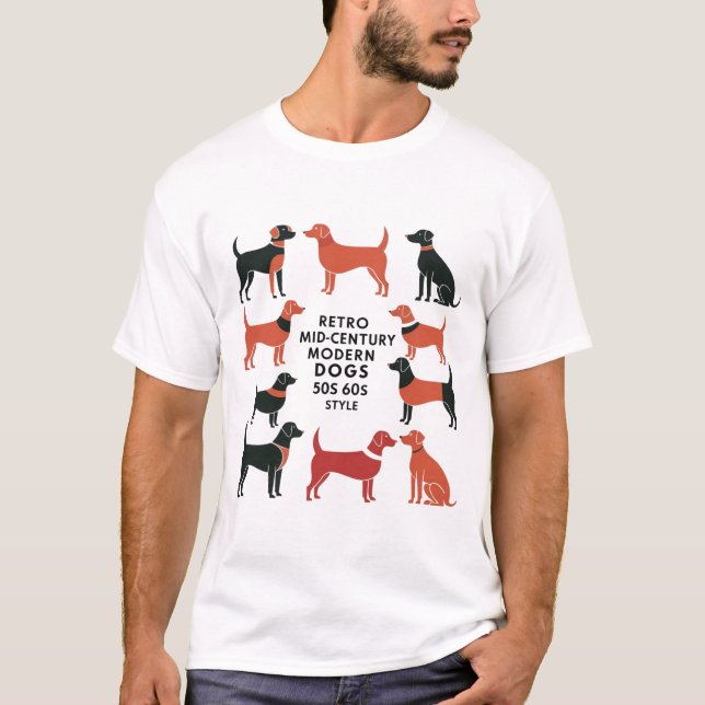 Camiseta Retro Mid-Century Modern Dogs 50s 60s Style abstra (Frente)