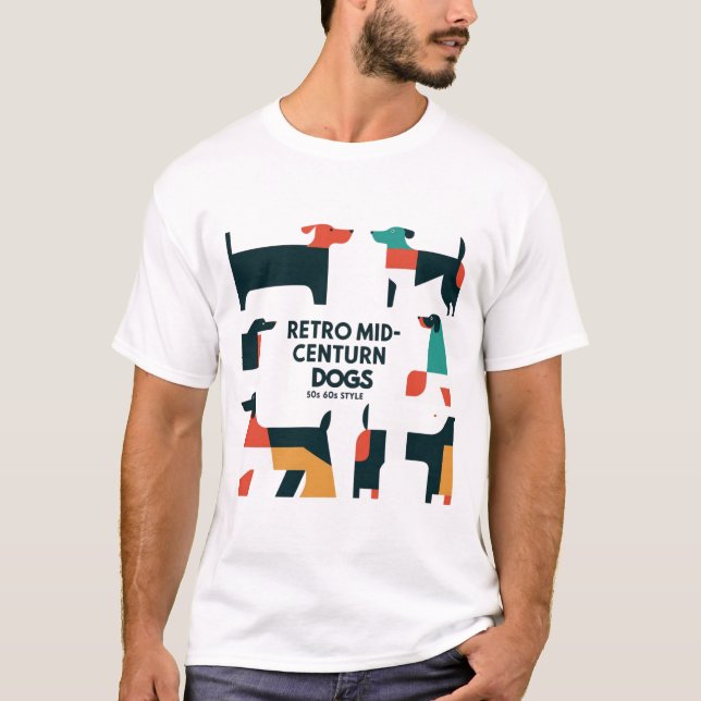 Camiseta Retro Mid-Century Modern Dogs 50s 60s Style abstra (Frente)