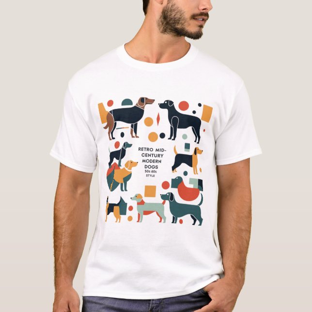 Camiseta Retro Mid-Century Modern Dogs 50s 60s Style abstra (Frente)