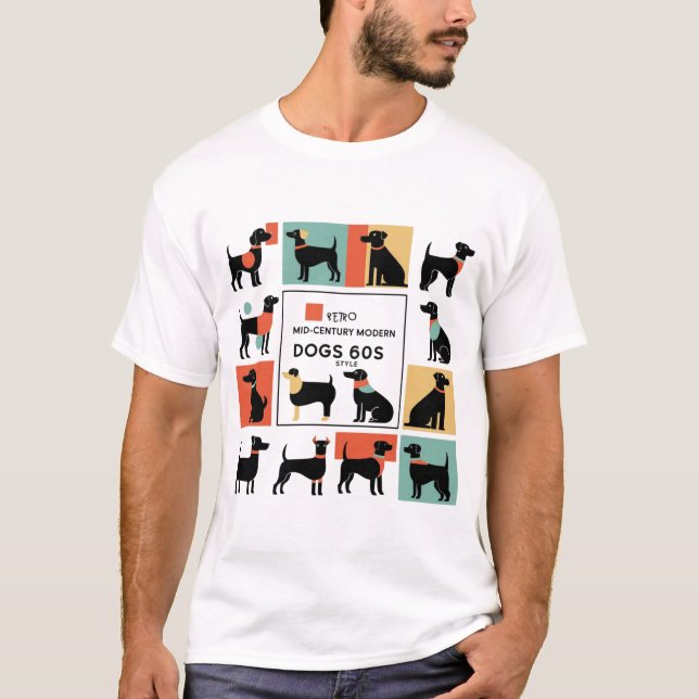 Camiseta Retro Mid-Century Modern Dogs 50s 60s Style abstra (Frente)