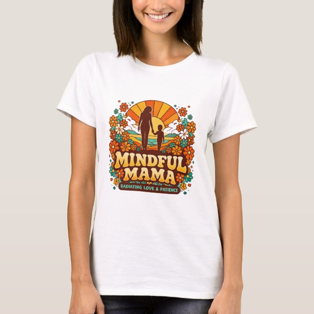 Camiseta Retro Mindful Mama Pôr do Sol (Frente)
